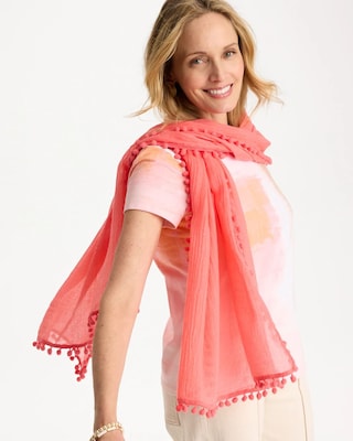 Pom Pom Oblong Scarf click to view larger image.