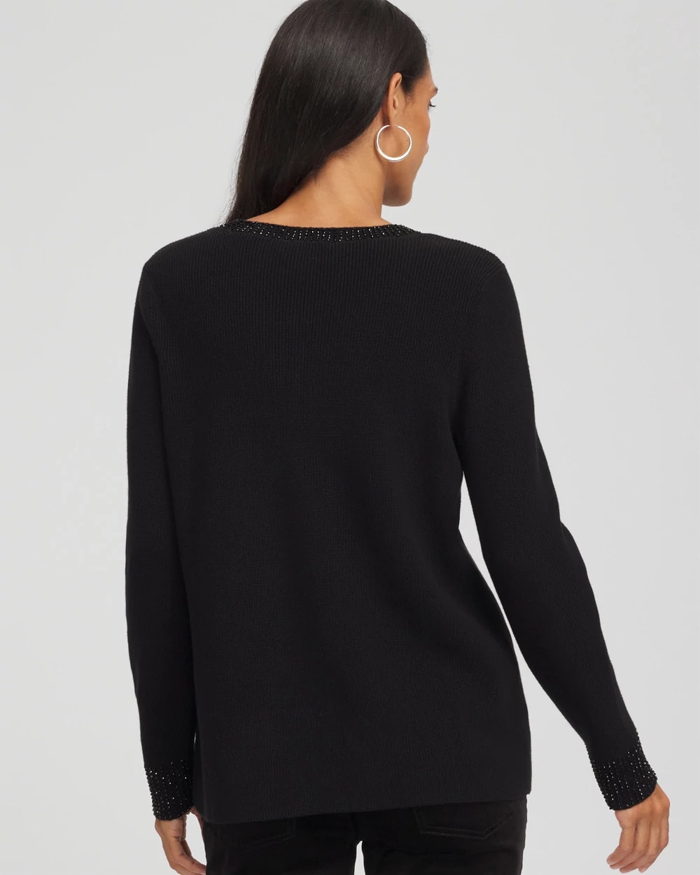 Embellished V-Neck Pullover Sweater