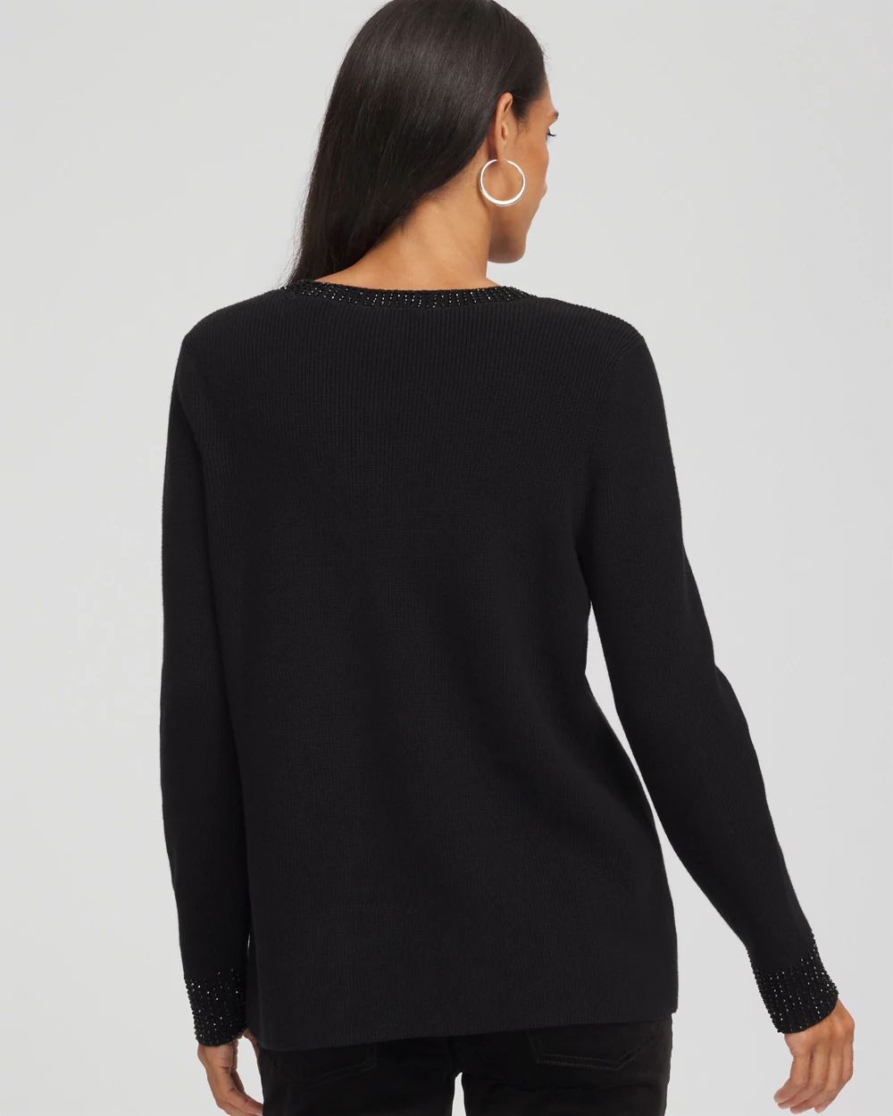 Embellished V-Neck Pullover Sweater click to view larger image.