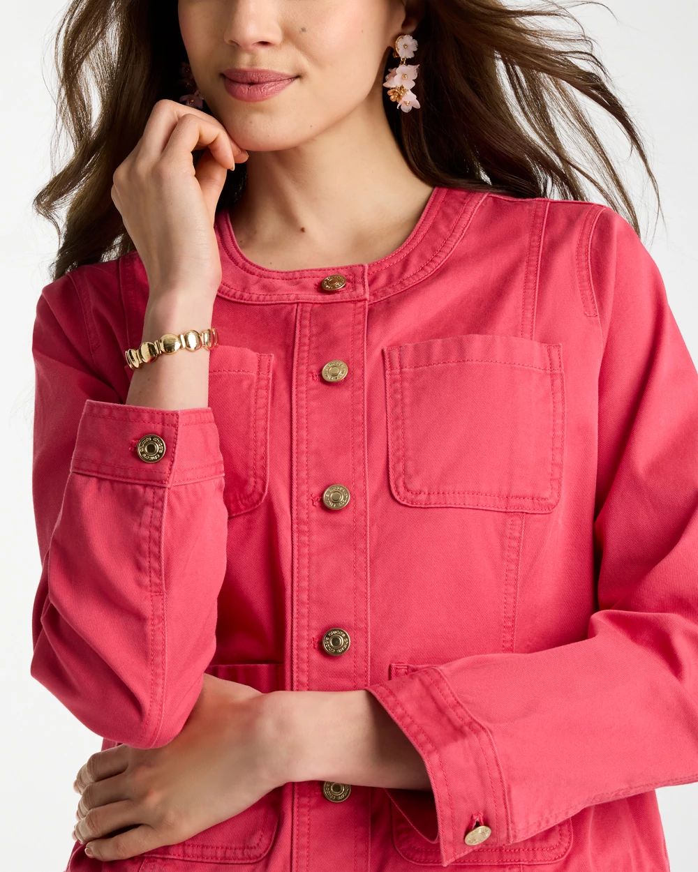 Collarless Twill Box Jacket