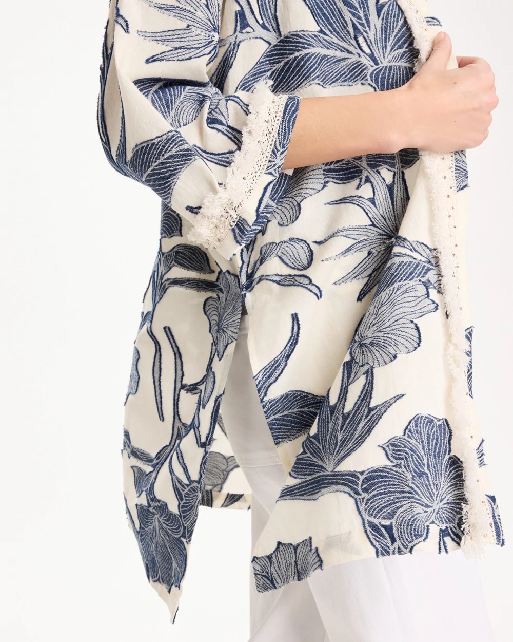 Cotton Jacquard Fringed Kimono