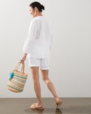 Linen-Blend Peasant Top