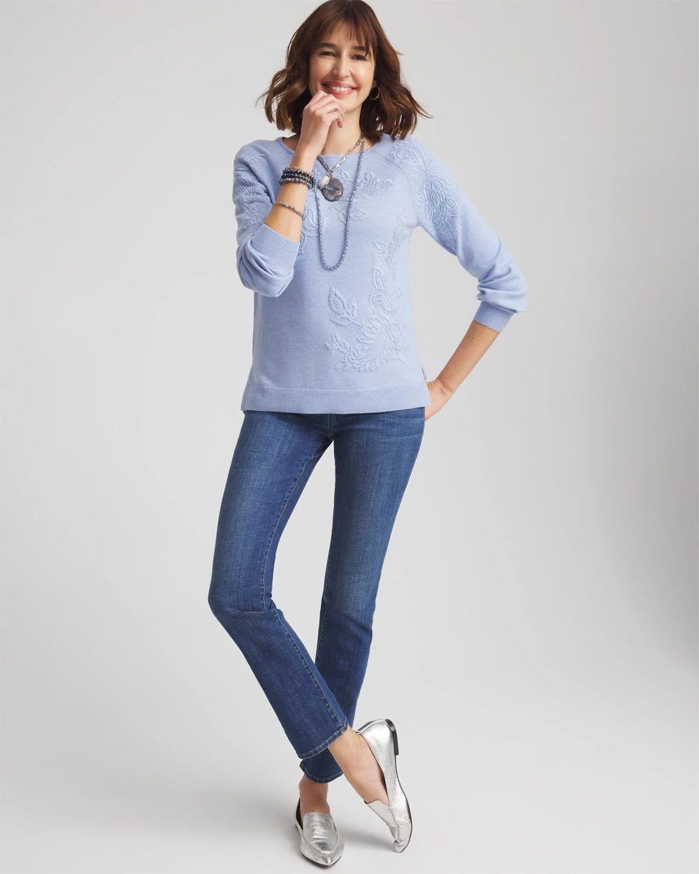 Embroidered Boatneck Sweater click to view larger image.