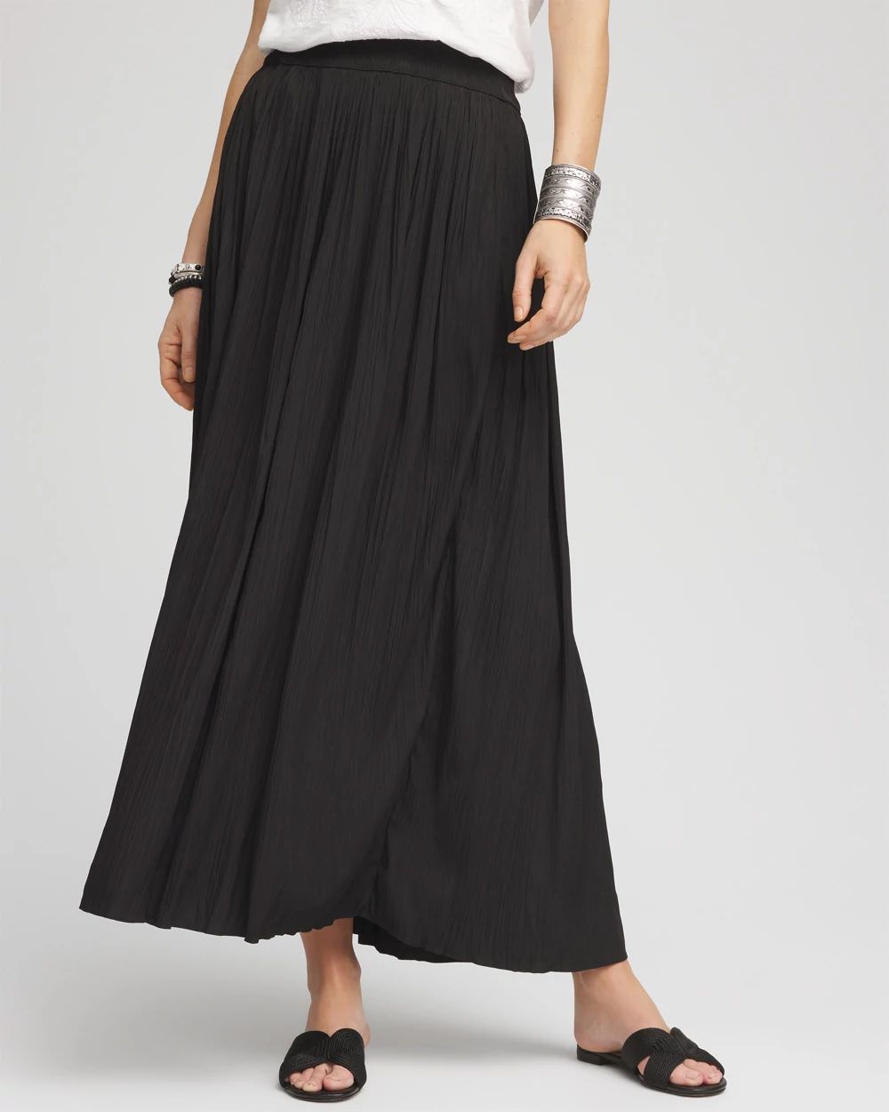 Pull-on Pleated Maxi Skirt