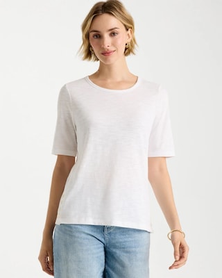Cotton Slub Crewneck Button Tee