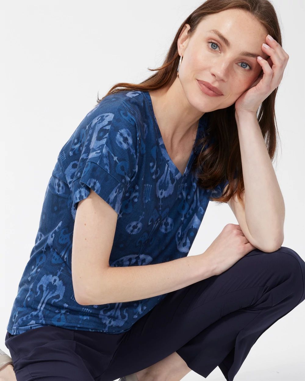 Zenergy Ikat Print V-Neck Tee