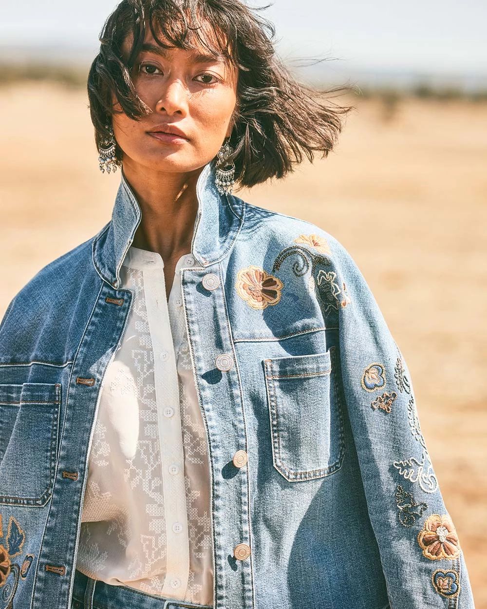 Embroidered Cropped Denim Jacket