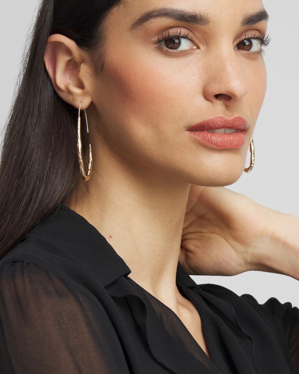 No Droop™ Gold Tone Textured Threader Hoops
