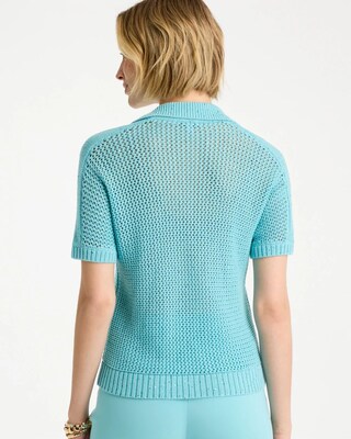 Sequin Pointelle Pullover Polo Sweater click to view larger image.