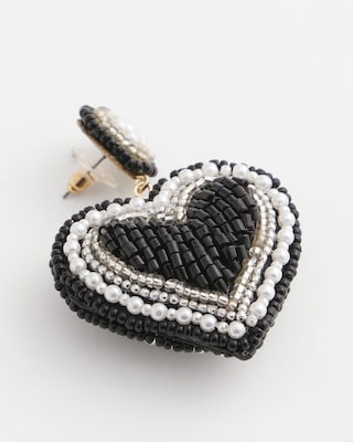 Black Beaded Heart Drop Earrings click to view larger image.