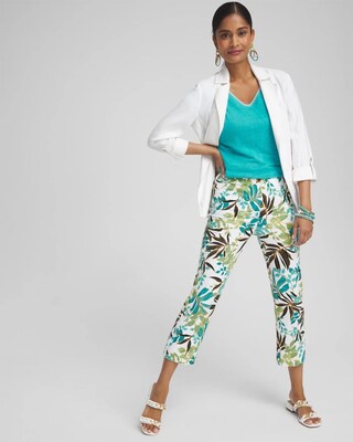 Juliet Palm Print Straight Cropped Pants