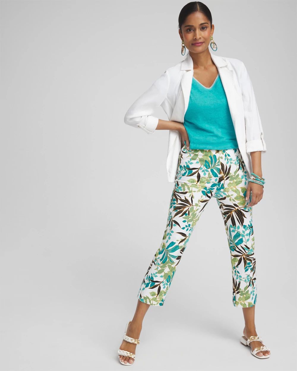 Juliet Palm Print Straight Cropped Pants