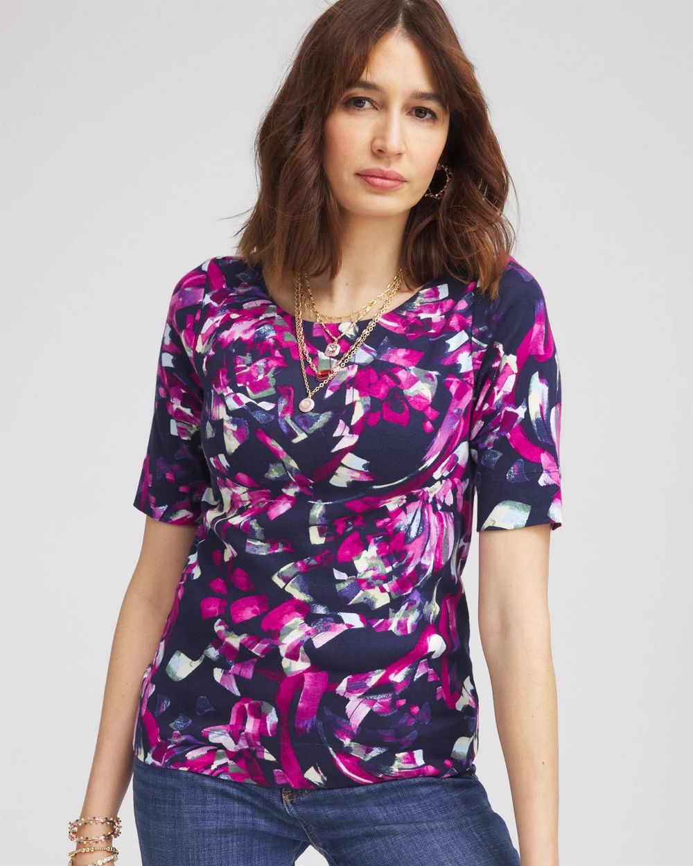 Floral Pima Bateau-Neck Tee