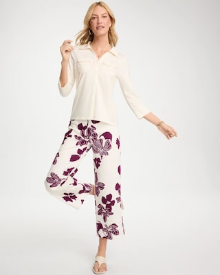 Girlfriend Pull-On Printed Wide Crop Jeans click to view larger image.