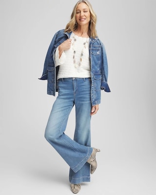 Pointelle Scalloped Hem Flare Sleeve Pullover