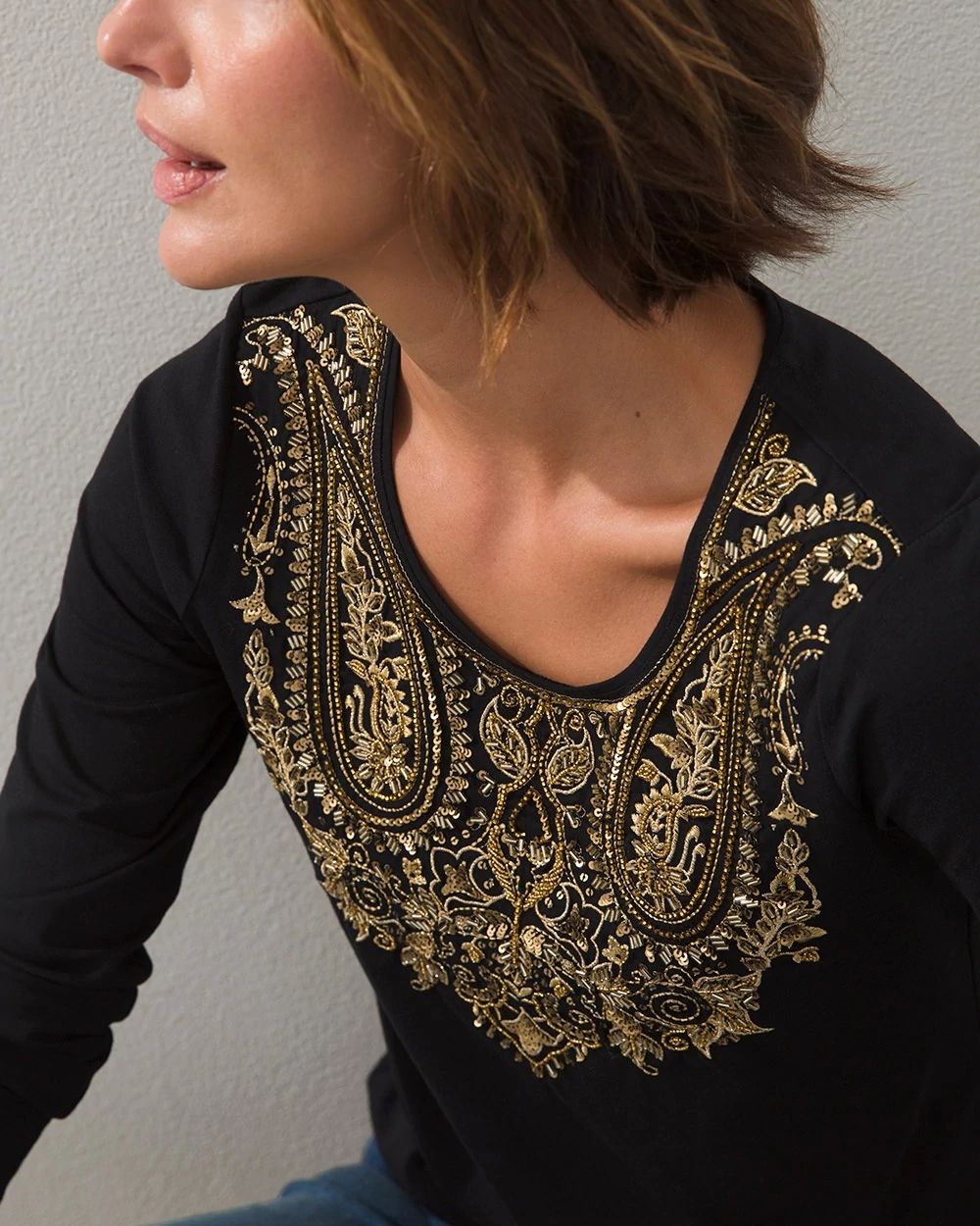 Bling Neckline Long Sleeve Tee