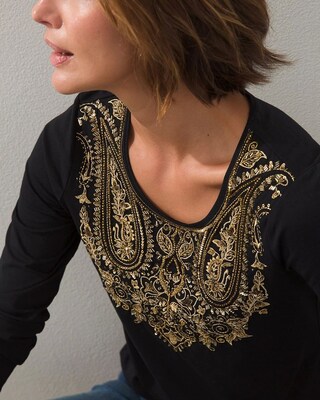 Bling Neckline Long Sleeve Tee