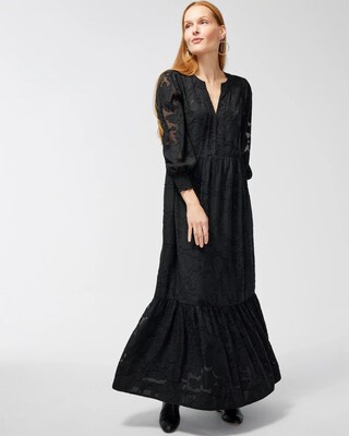 Chiffon Burnout Sleeve Maxi Dress
