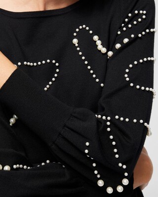 Faux Pearl Applique Pullover Sweater