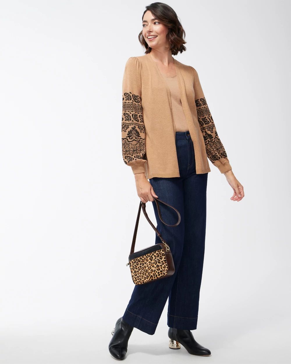 Spun Rayon Jacquard Sleeve Cardigan