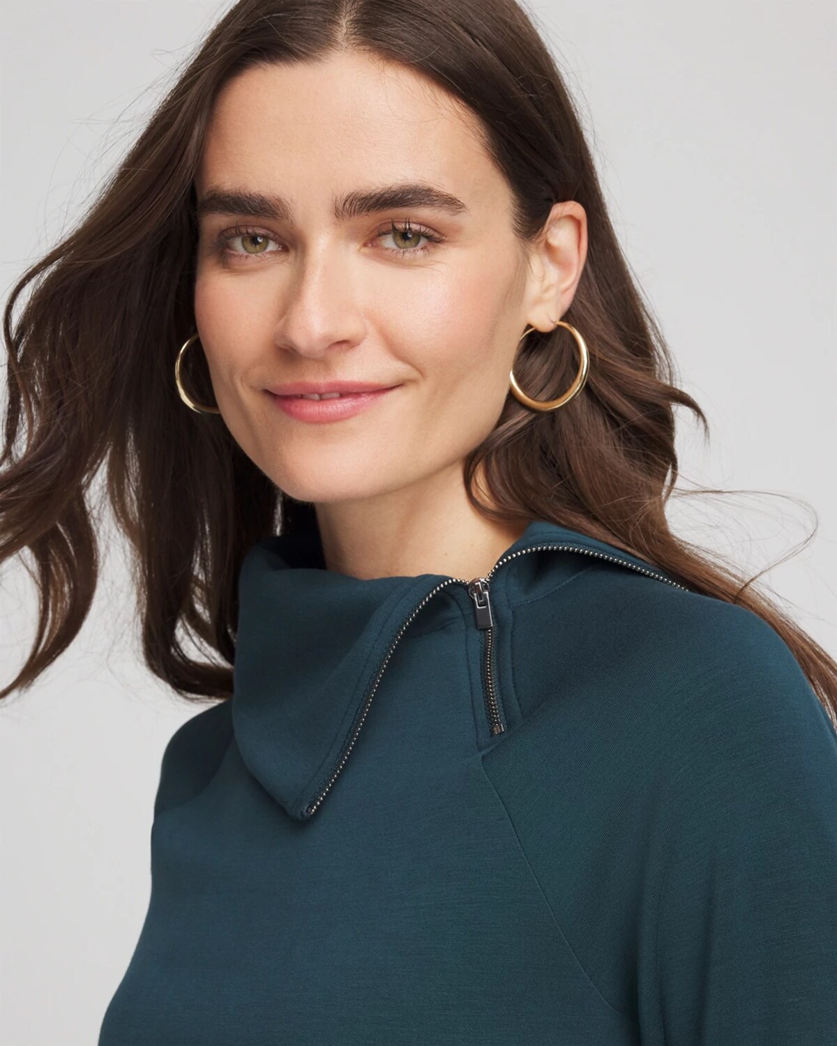 Chico's Scuba Popover Top In Teal Shadow In Blue