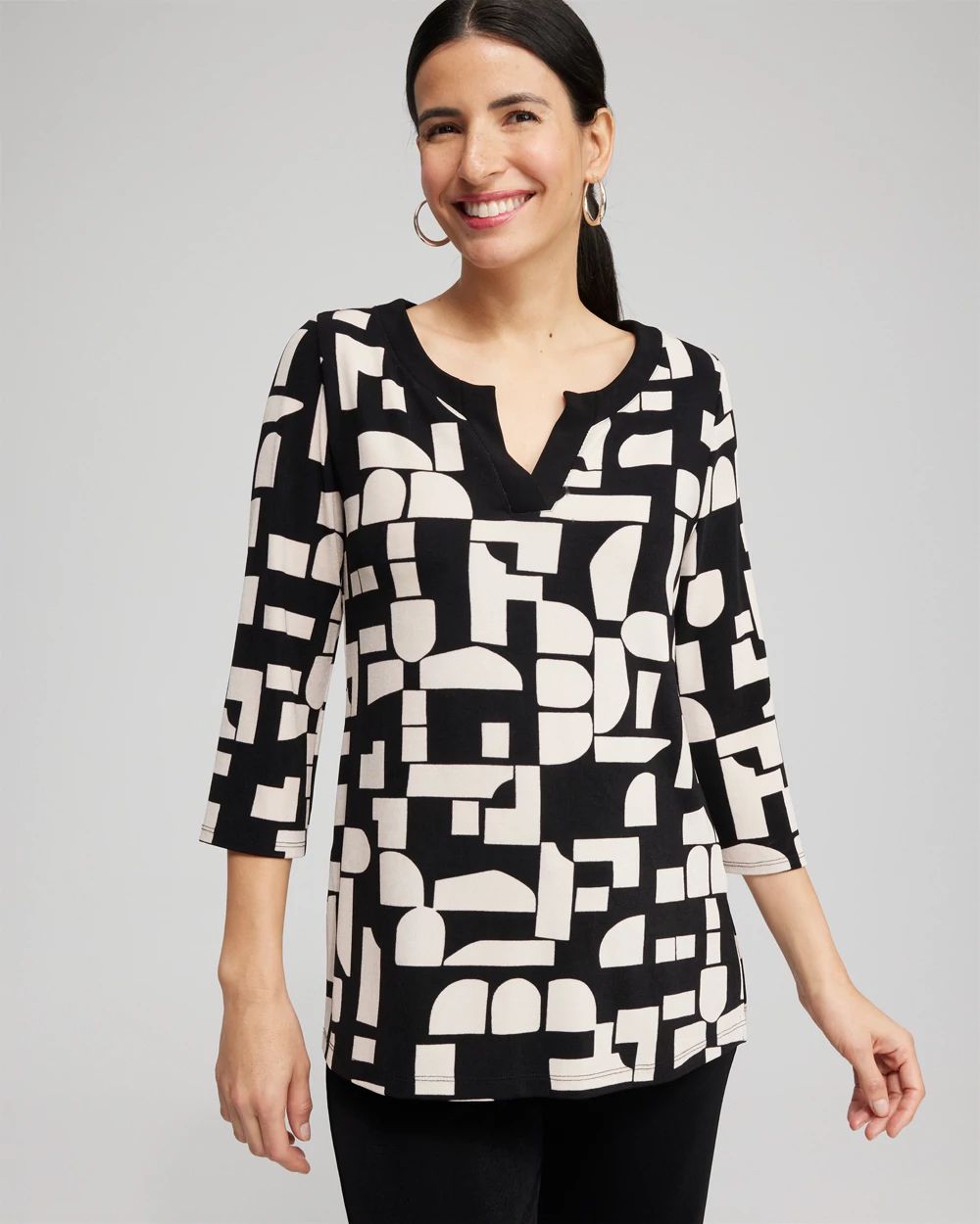 Travelers™ Block Print Split Neck Top