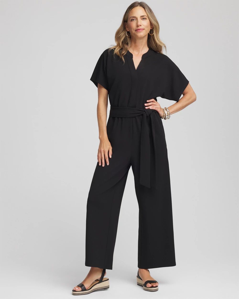 Petite Belted Dolman-Sleeve Jumpsuit
