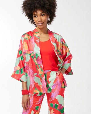 Foliage Print Short Kimono