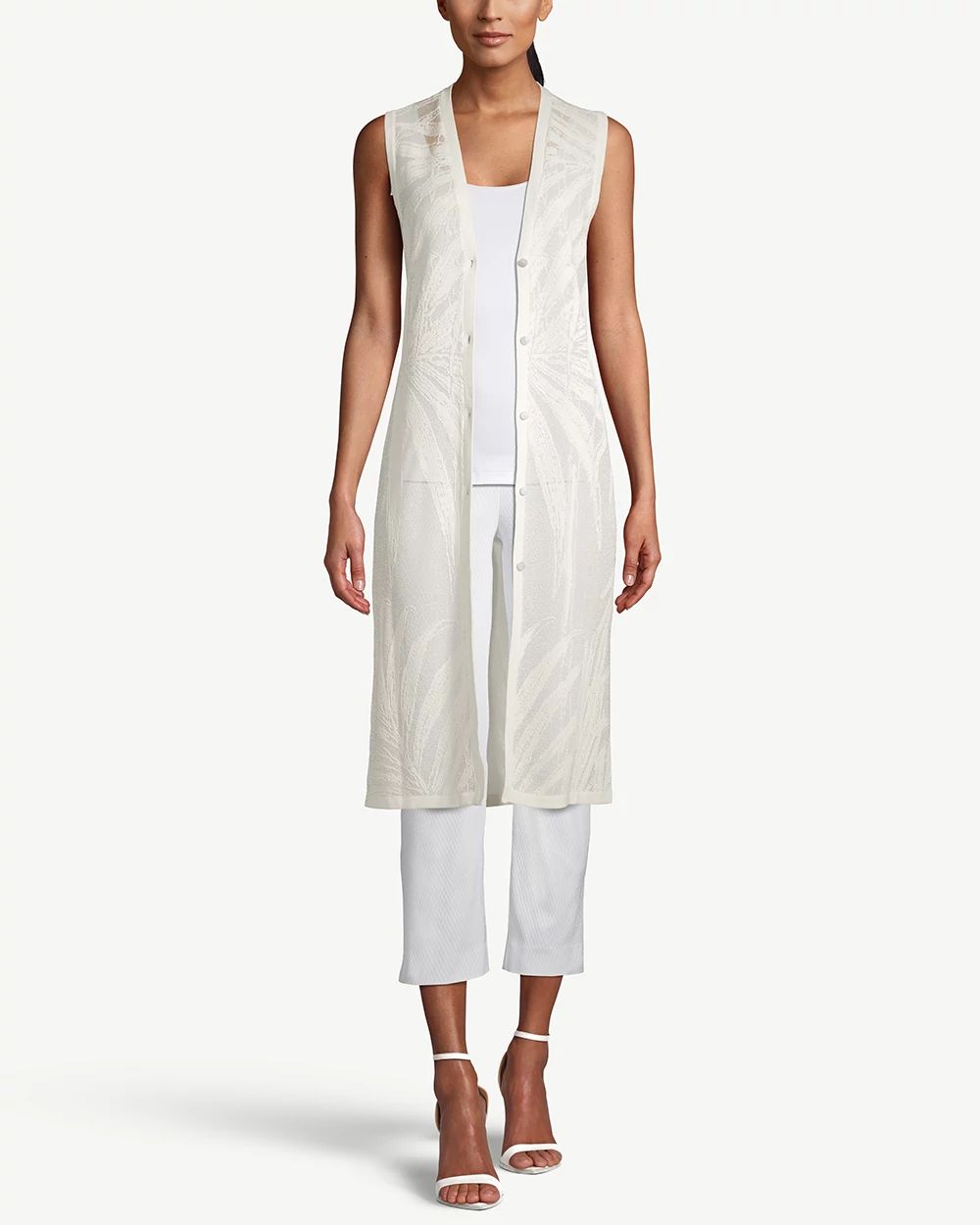 Sleeveless Palm-Stitch Long Sweater Vest