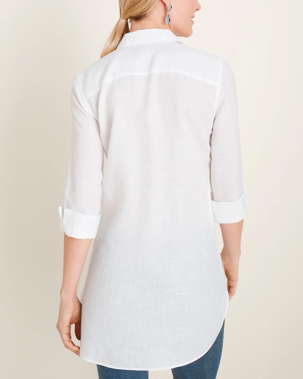 No-Iron Linen High-Low Shirttail-Hem Tunic