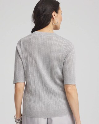 Metallic Ribbed Button-Up Cardigan click to view larger image.
