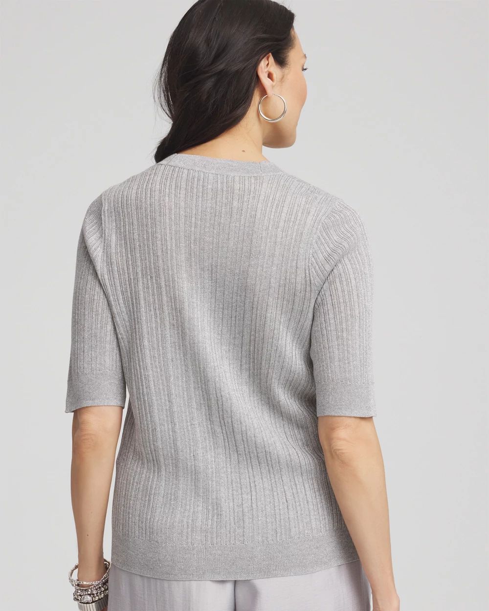 Metallic Ribbed Button-Up Cardigan