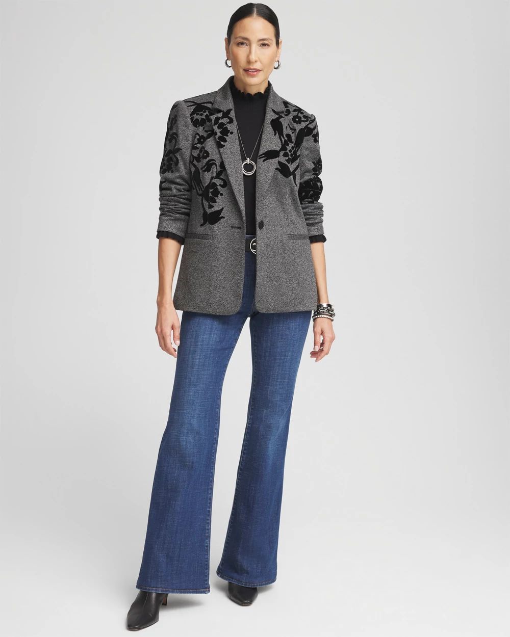 Flocked Floral Knit Blazer