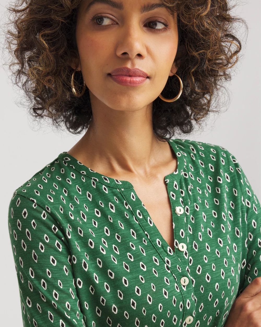 Geo Cotton Slub Henley Shirt