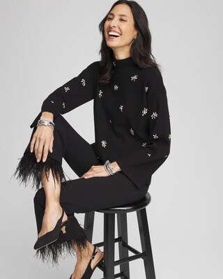 Embellished Mockneck Pullover Sweater click to view larger image.