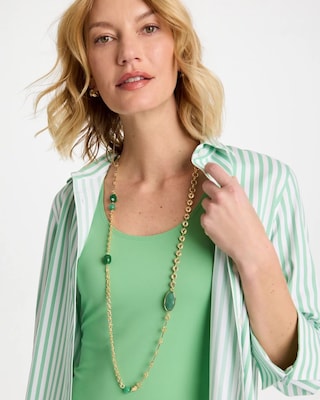 Green Accent Long Single Strand Necklace click to view larger image.