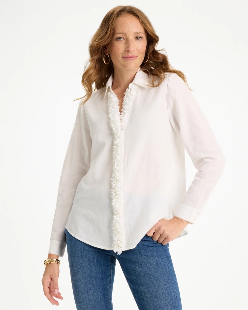 Linen Flower Embellished Blouse