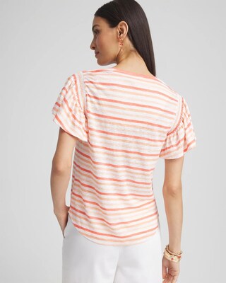 Striped Linen Smocked Flutter-Sleeved Tee click to view larger image.