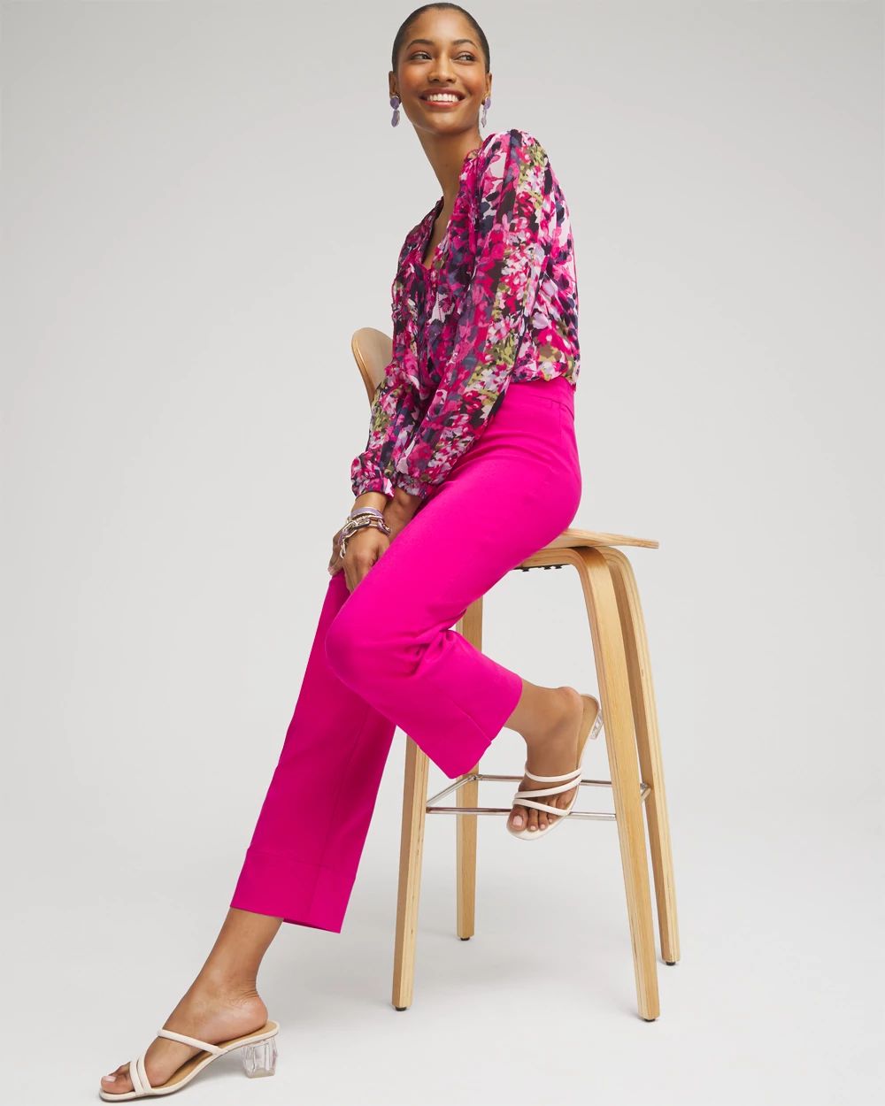 Trapunto Wide Leg Cropped Pants