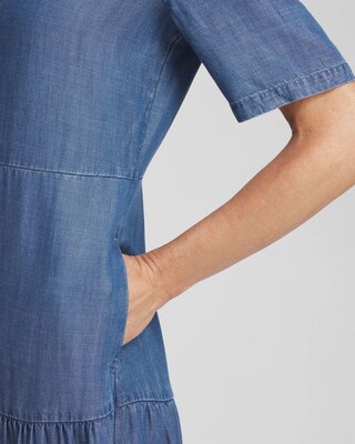 Faux Denim Tiered Shirt Dress