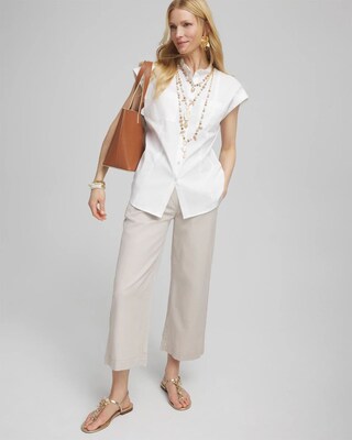 Ribbed Waist Linen Blend Straight-Leg Cropped Pants click to view larger image.