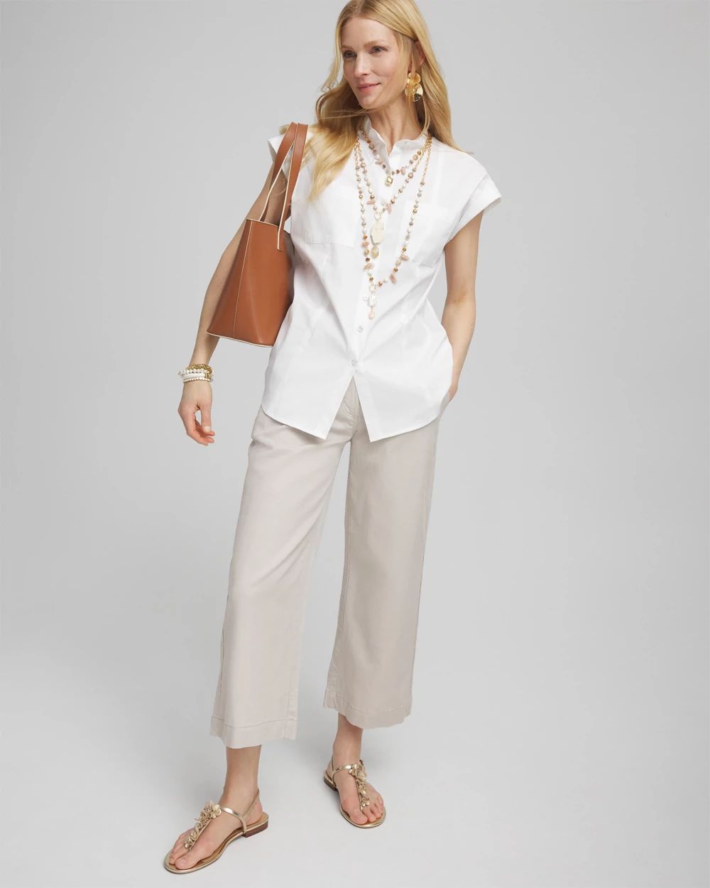 Ribbed Waist Linen Blend Straight-Leg Cropped Pants