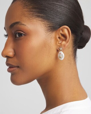 No Droop® Pearl-Effect Starfish Earrings click to view larger image.
