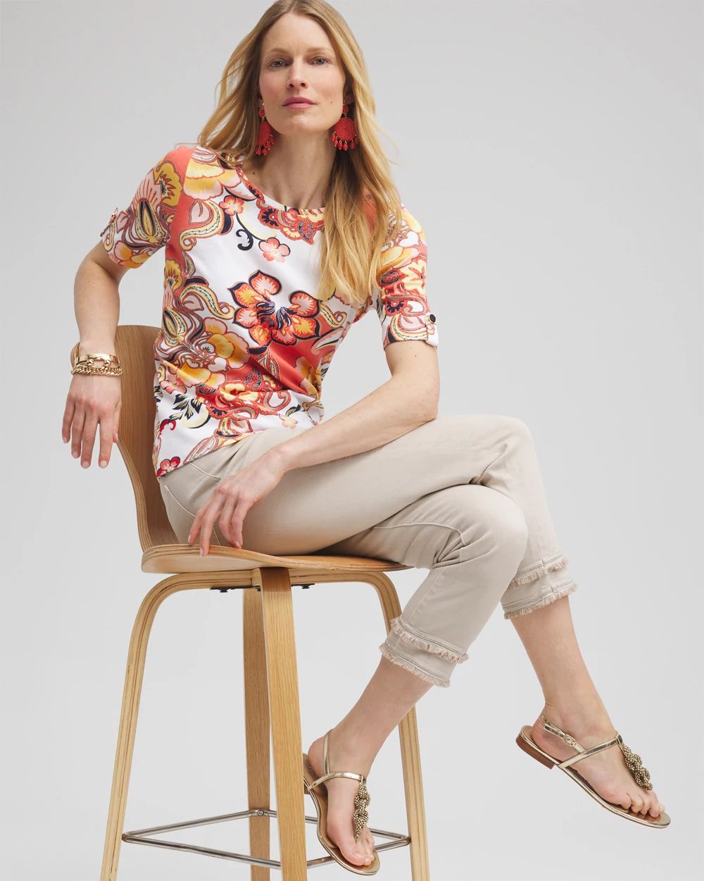 Paisley Elbow Sleeve Cotton Tee