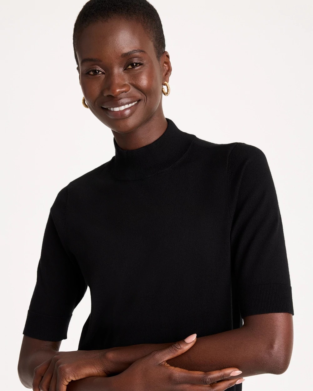 Ella Mockneck Elbow-Sleeve Sweater
