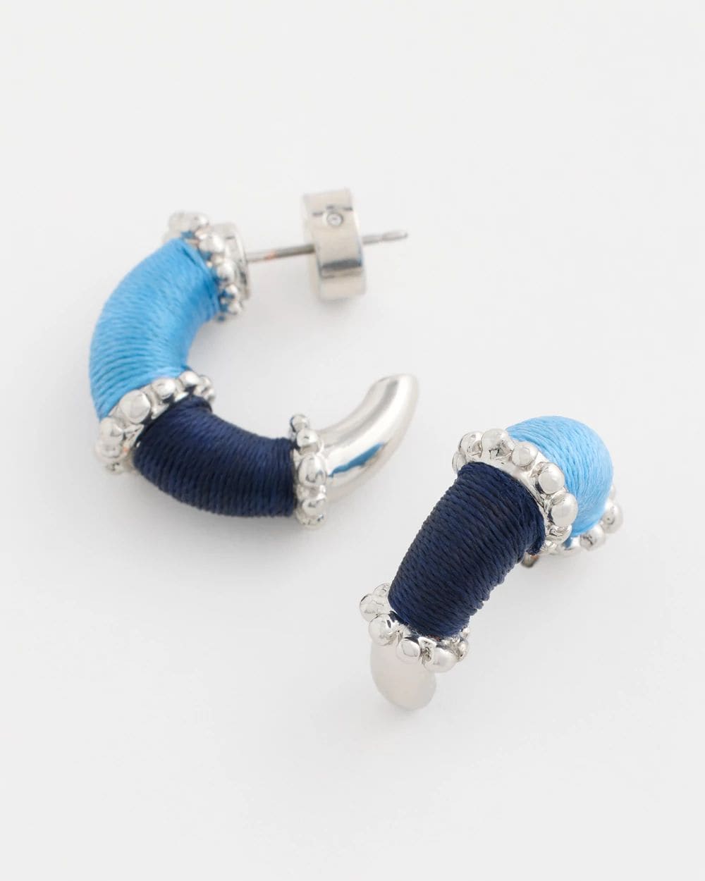 Silvertone Two-Tone Threaded Hoop Earrings click to view larger image.