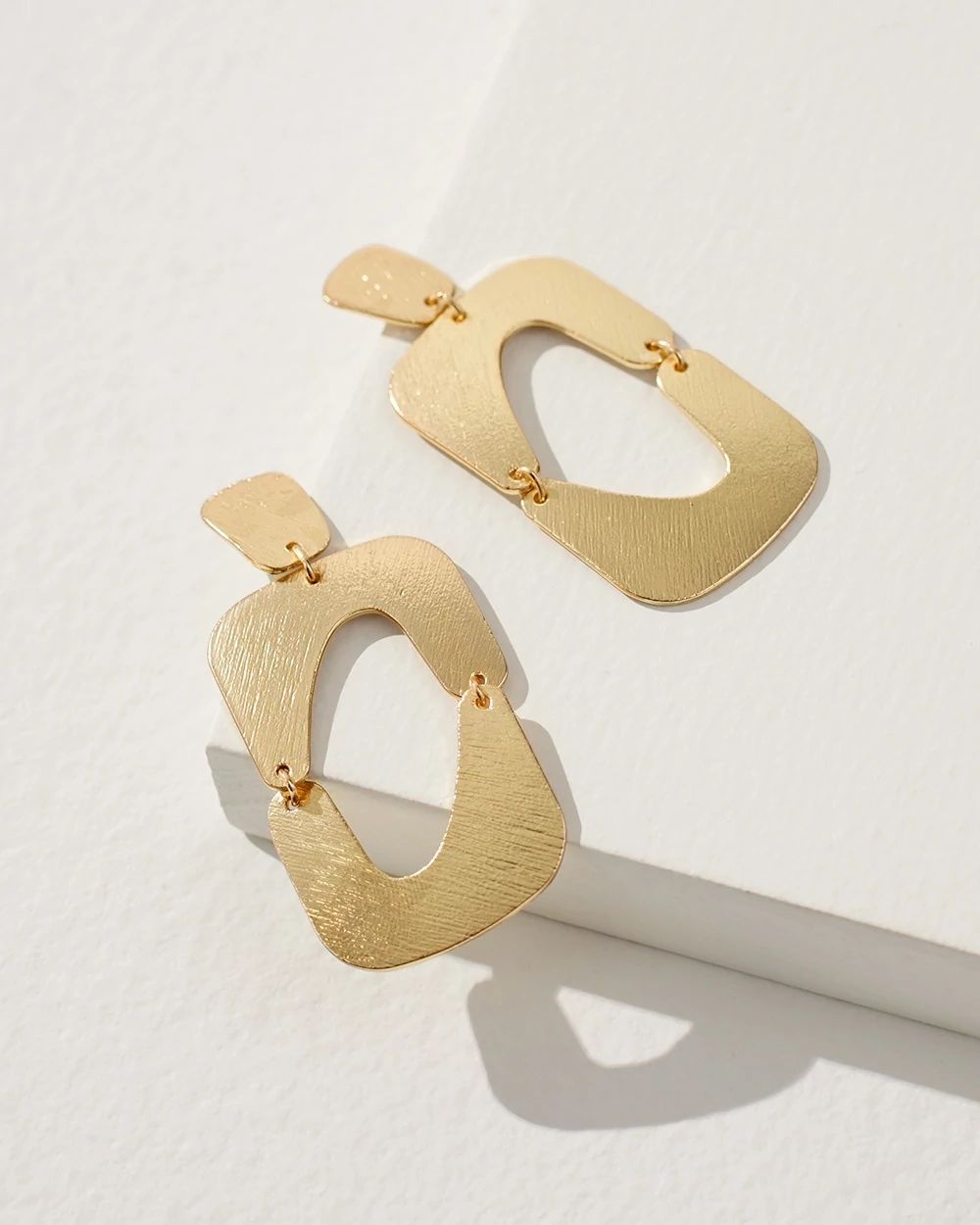 Square Gold Tone Drop Earrings