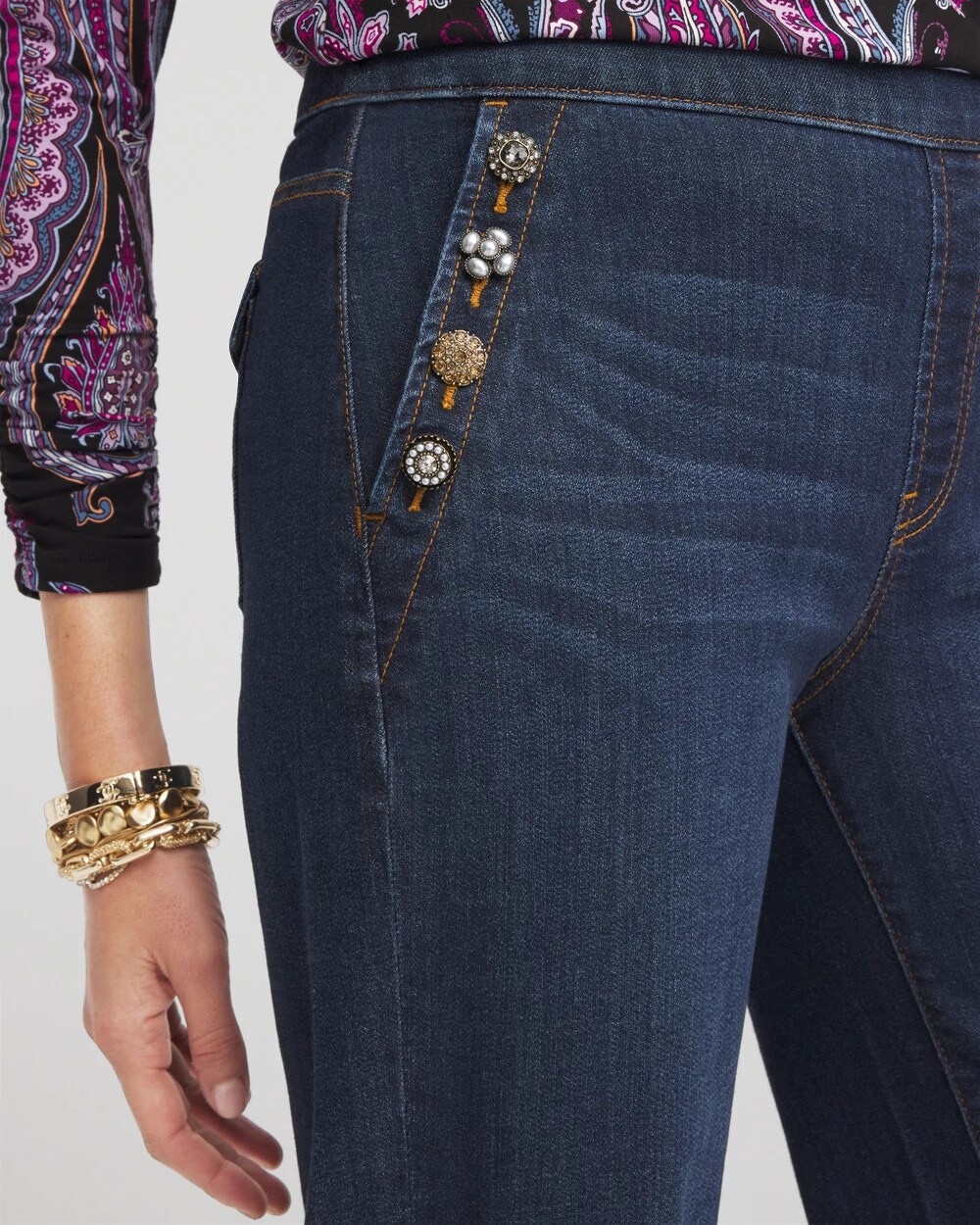 Embellished Wide Leg Pull On Jeans