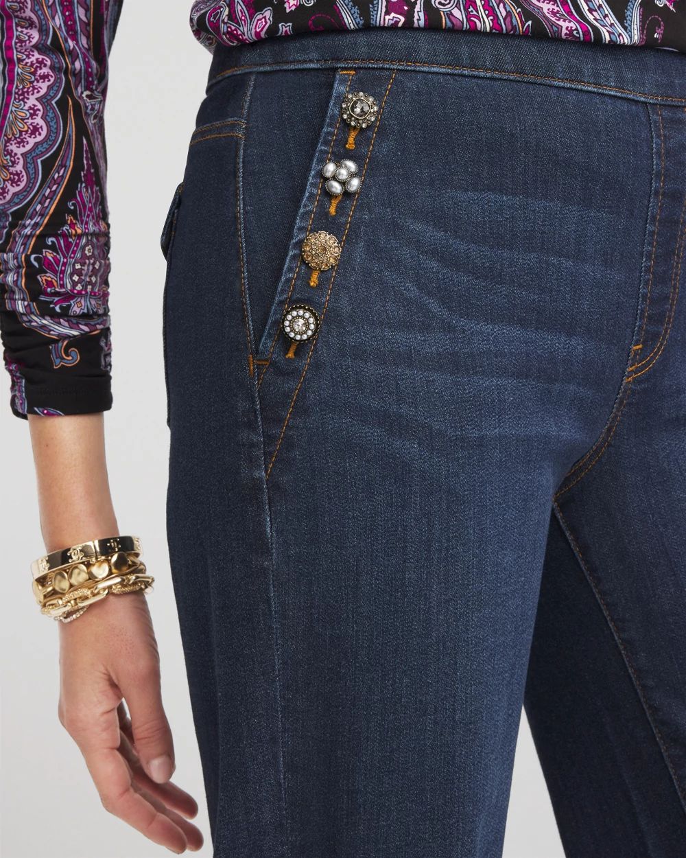 Embellished Wide Leg Pull On Jeans