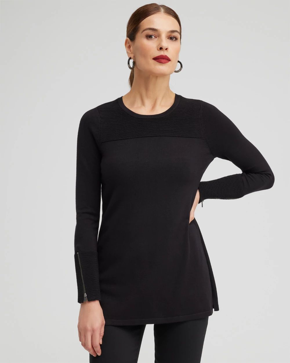 Zipper Detail Tunic Sweater